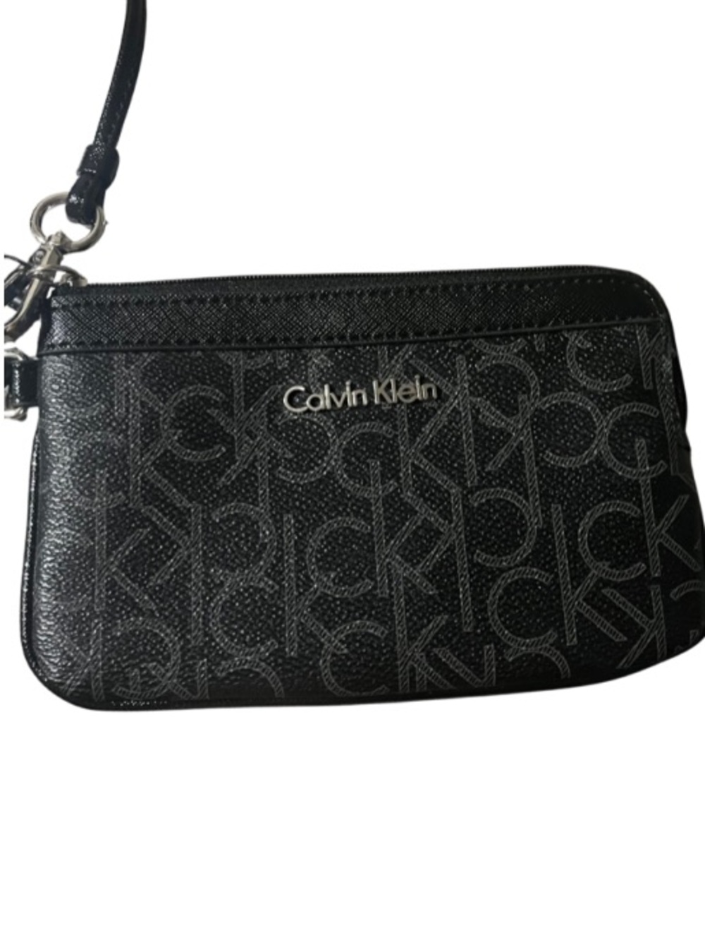 NWT Calvin Klein Monogram Signature Wristlet - Black/Charcoal Silver Hardware